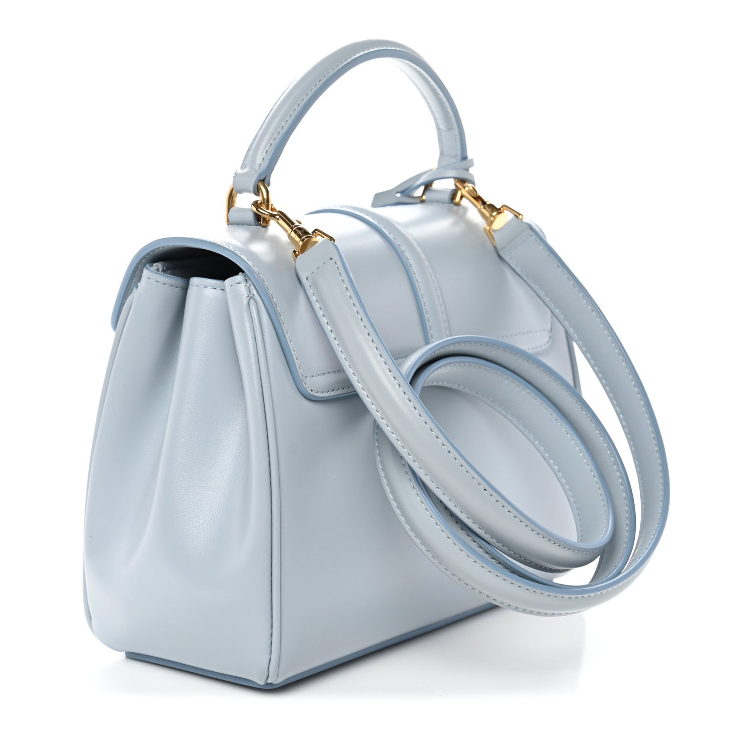 Satinated Calfskin Mini 16 Top Handle Bag Pale Blue