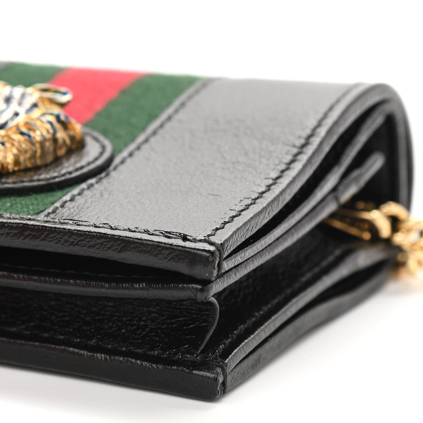 Calfskin Web Rajah Chain Card Case Wallet Black