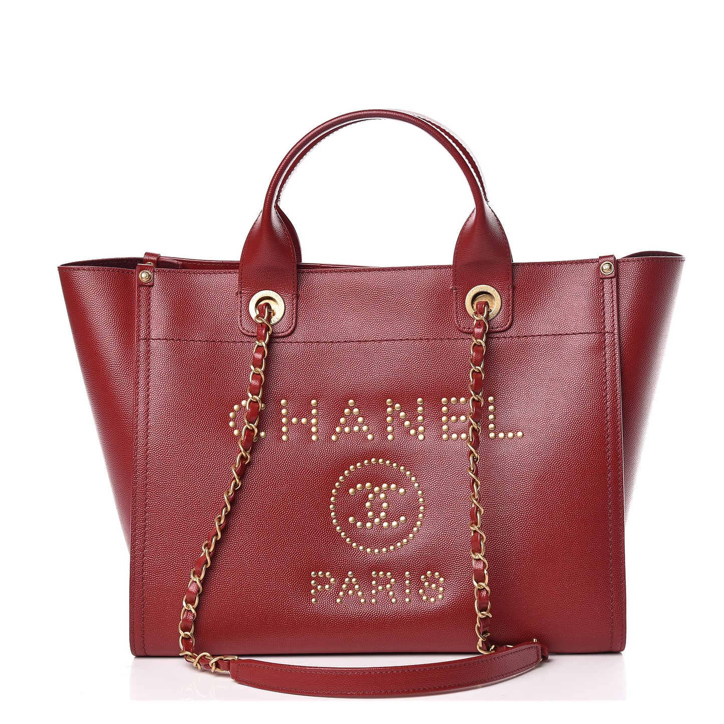 Caviar Small Studded Deauville Tote Red