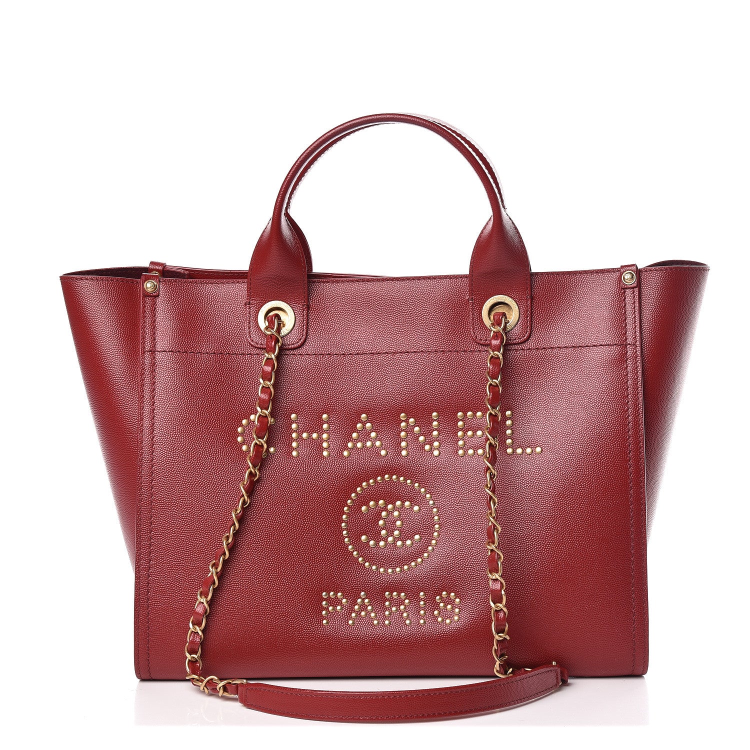 Chanel Caviar Small Studded Deauville Tote Red 1 of 10