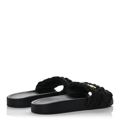 Chanel Lambskin Pearl Beaded Woven Slides 38 Black 4 of 9