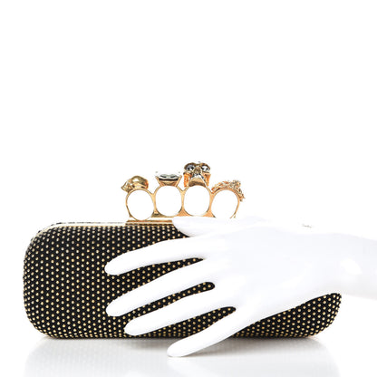Alexander McQueen Suede Studded Skull Knuckle Box Clutch Black 2 of 10