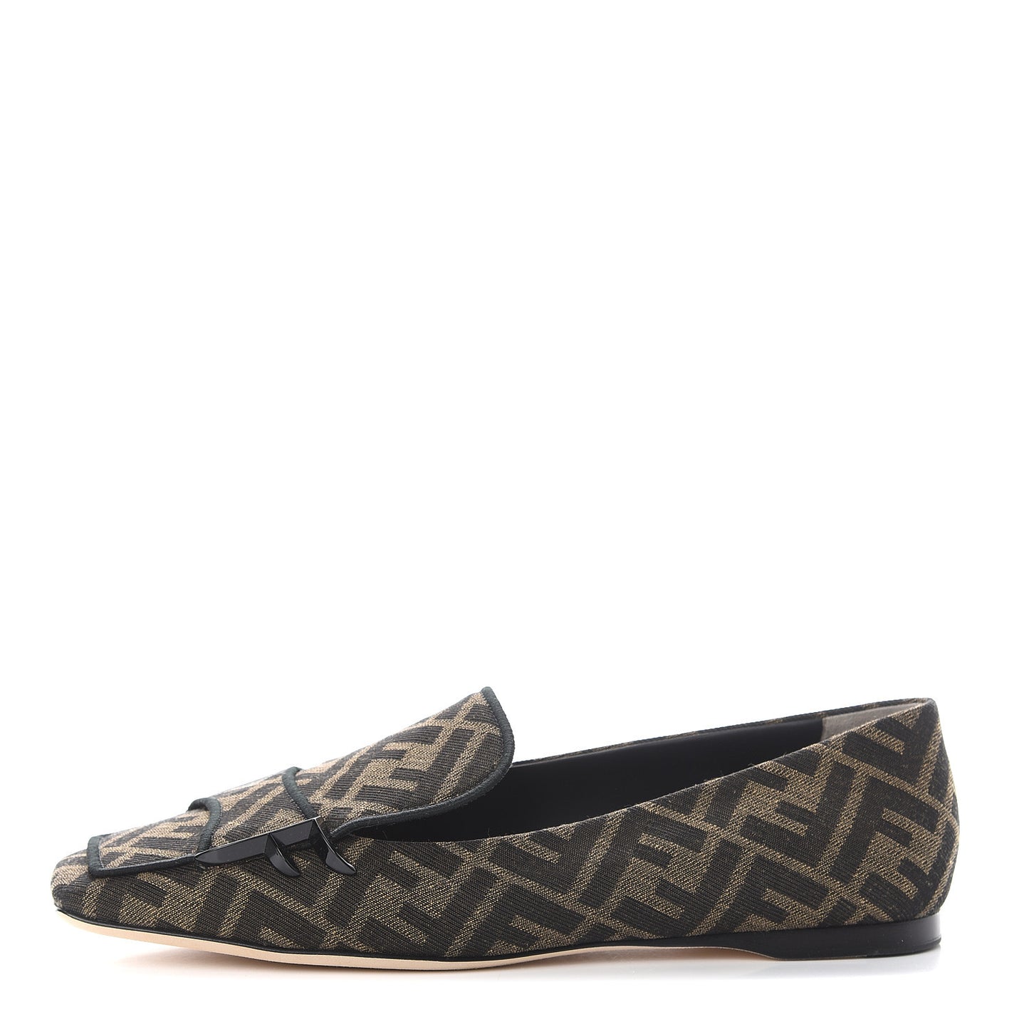 Jacquard FFreedom Square Toe Loafers 38.5 Tobacco