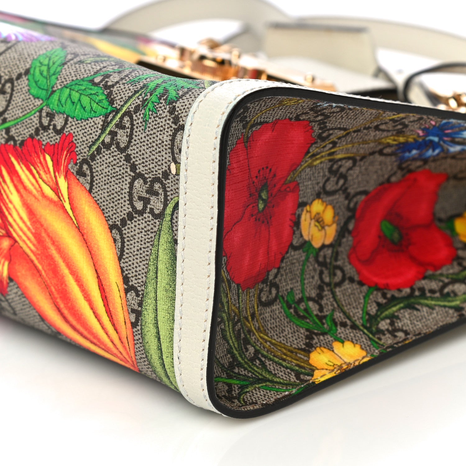 Gucci GG Supreme Monogram Flora Textured Calfskin Small Padlock Tote Beige Ebony Multicolor Mystic White 10 of 12