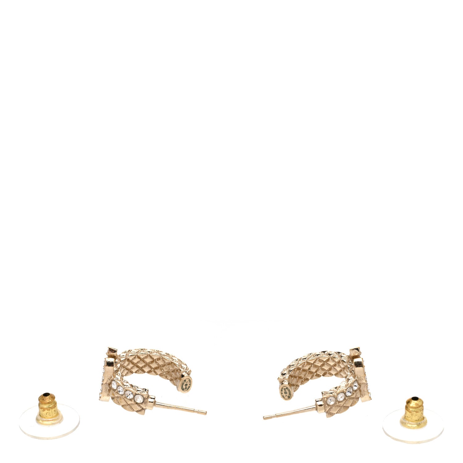 Chanel Metal Crystal Quilted CC Hoop Earrings Gold 3 of 5