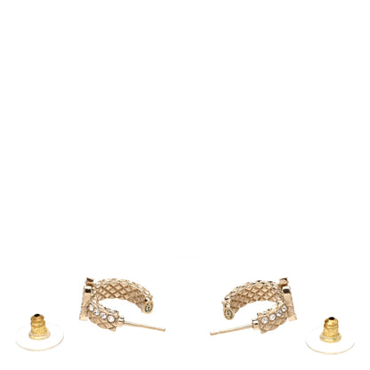 Chanel Metal Crystal Quilted CC Hoop Earrings Gold 3 of 5