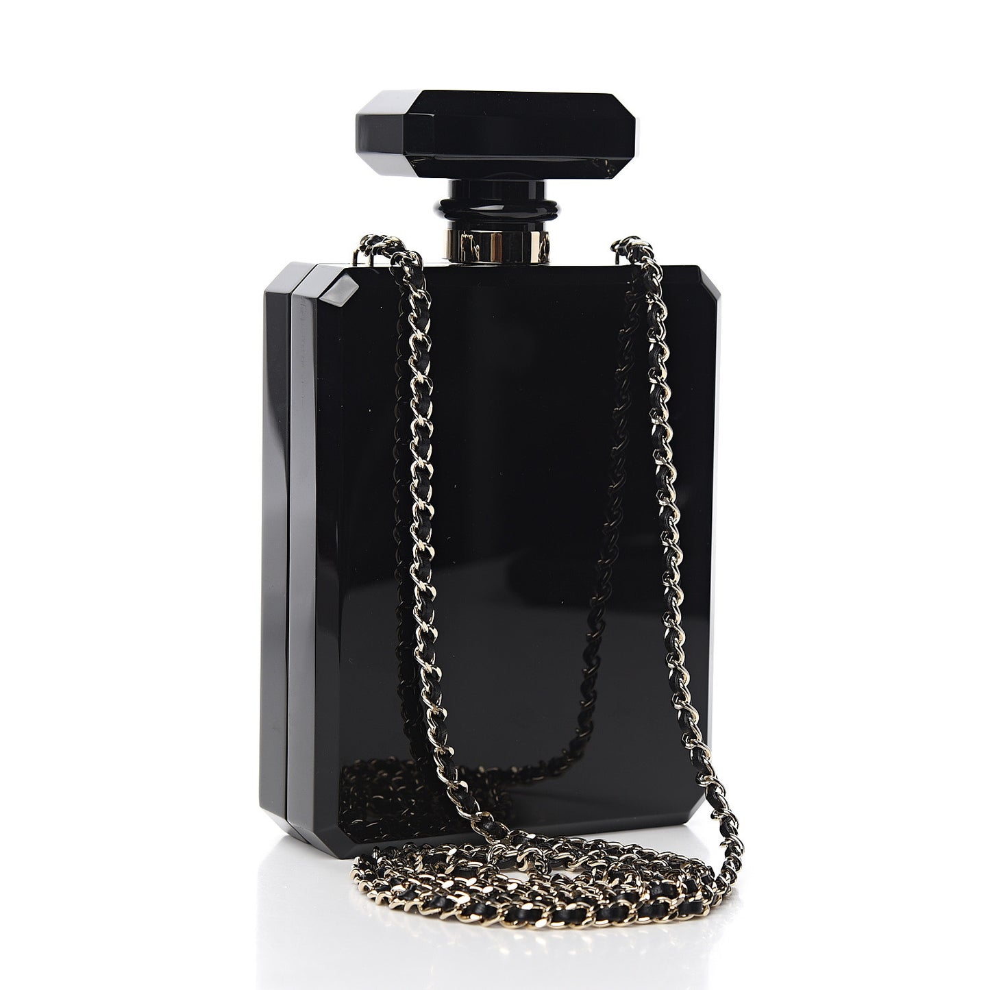 Plexiglass Perfume Bottle Clutch Black Gold