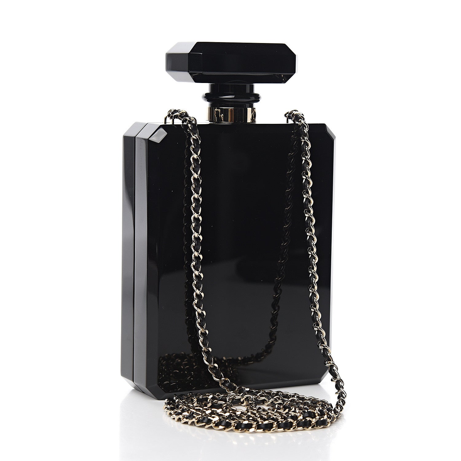 Chanel Plexiglass Perfume Bottle Clutch Black Gold 2 of 10