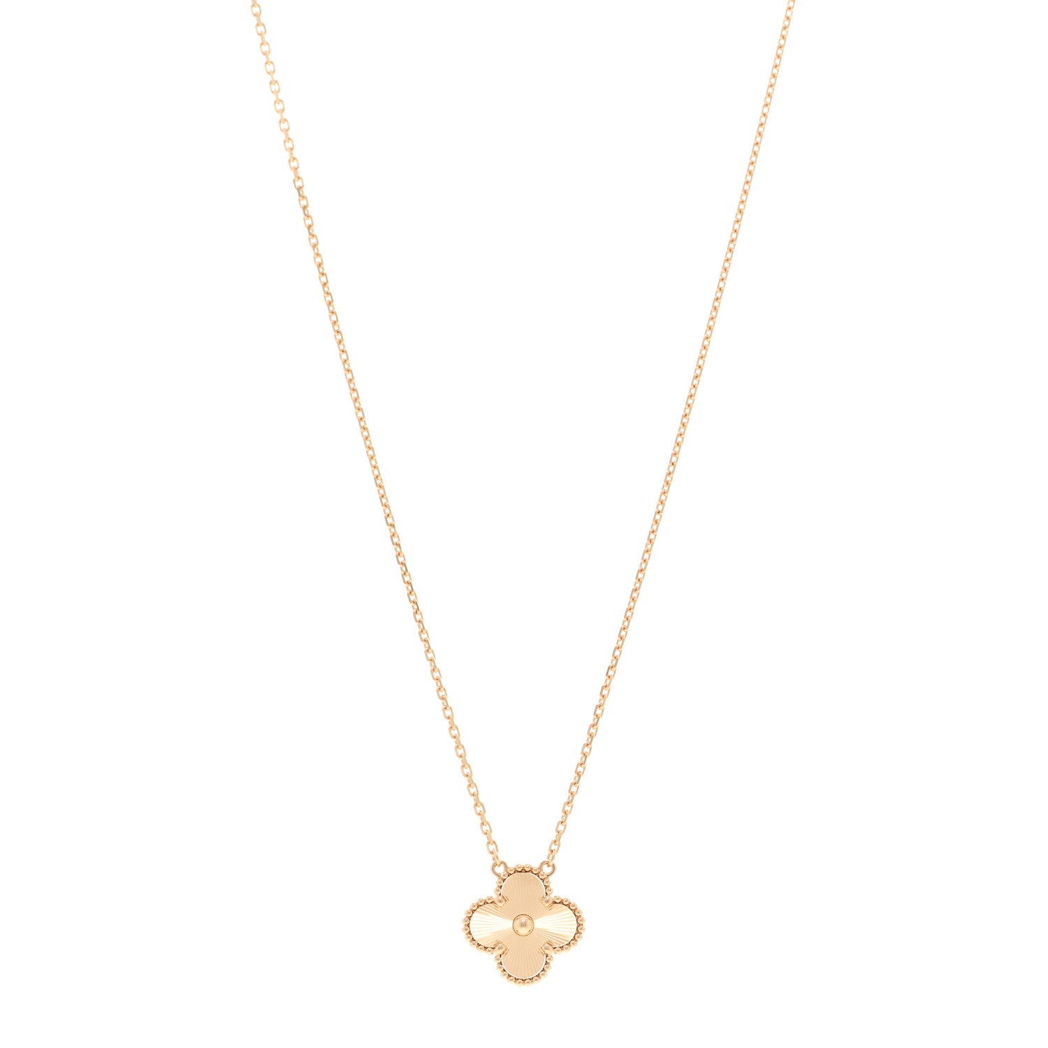 Van Cleef & Arpels 18K Yellow Gold Guilloche Vintage Alhambra Pendant Necklace 1 of 5