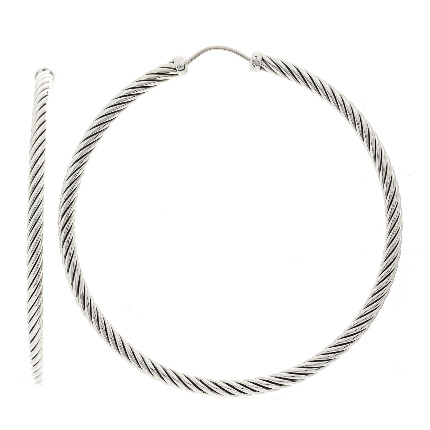 Sterling Silver Large Sculpted Cable Hoop Earrings