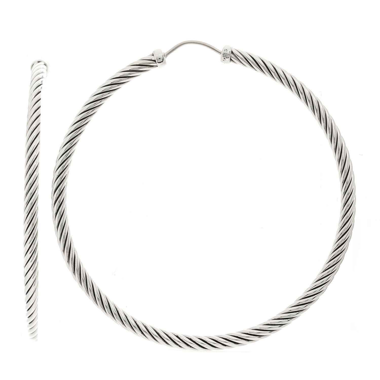 David Yurman Sterling Silver Large Sculpted Cable Hoop Earrings 1 of 7