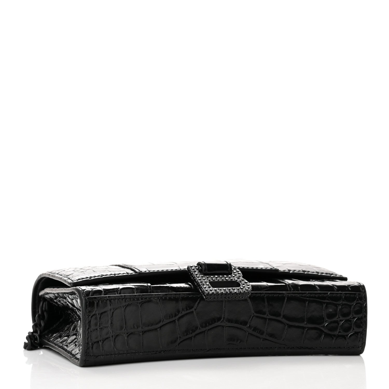 Balenciaga Shiny Calfskin Monochrome Crocodile Embossed Hourglass Chain Bag Black 4 of 9