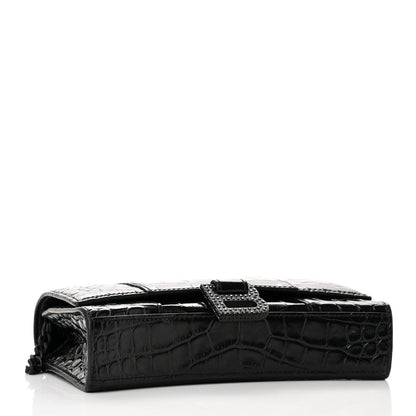Balenciaga Shiny Calfskin Monochrome Crocodile Embossed Hourglass Chain Bag Black 4 of 9