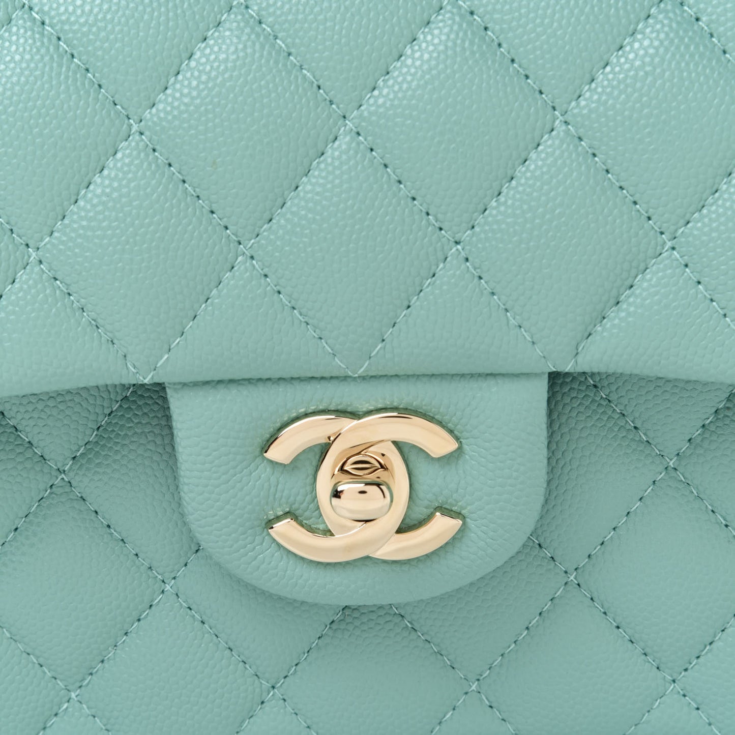 Caviar Quilted Small Double Flap Light Green
