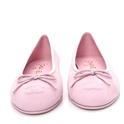 Chanel Suede Calfskin Cap Toe CC Ballerina Flats 38 Light Pink 2 of 9