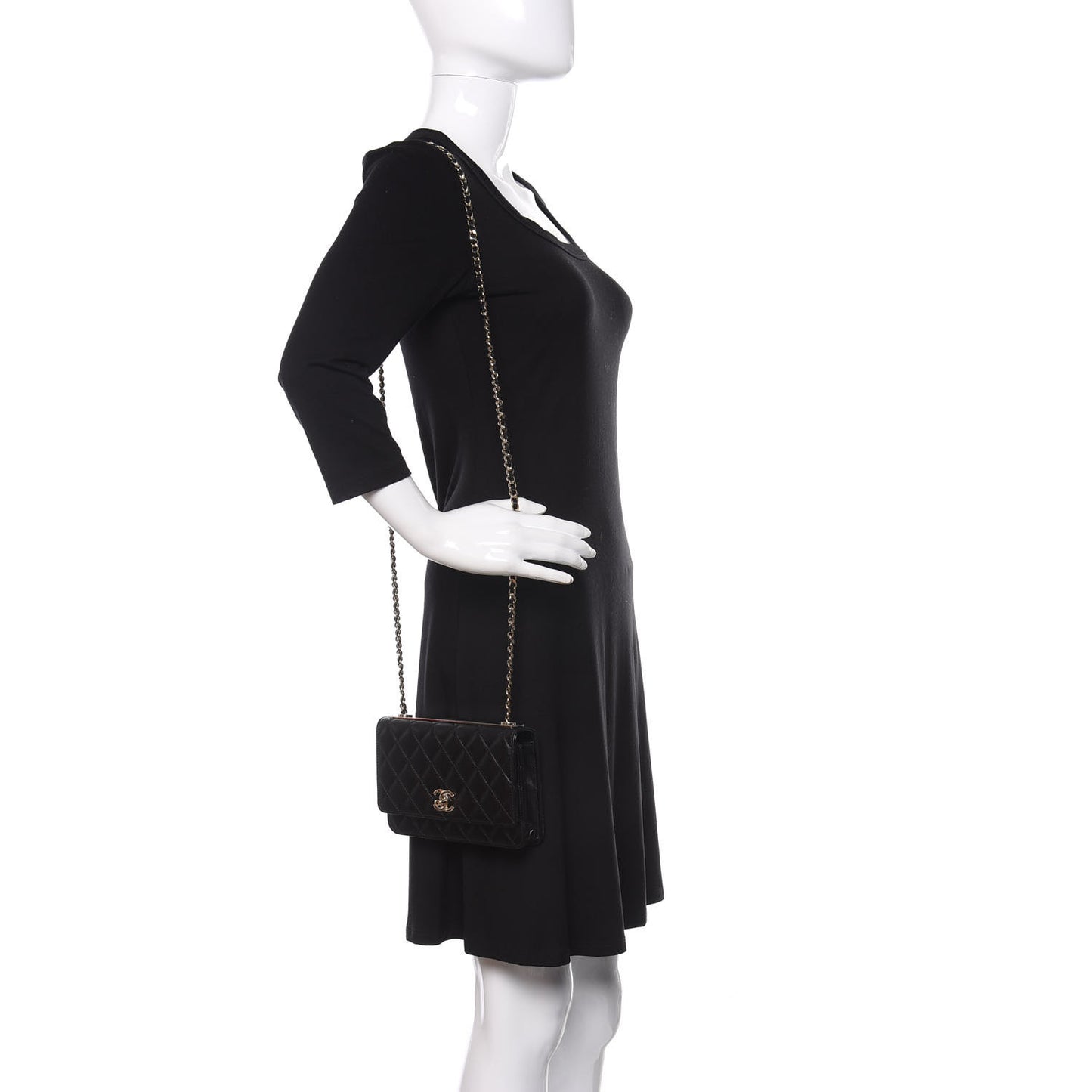 Lambskin Quilted Trendy CC Wallet On Chain WOC Black
