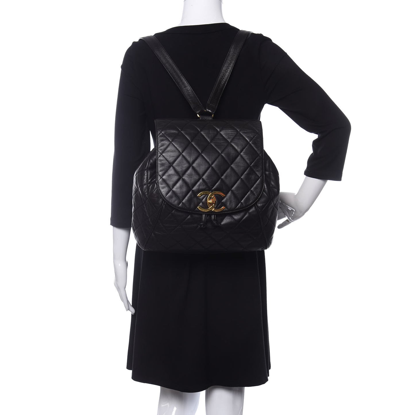 Lambskin Quilted Drawstring Backpack Black