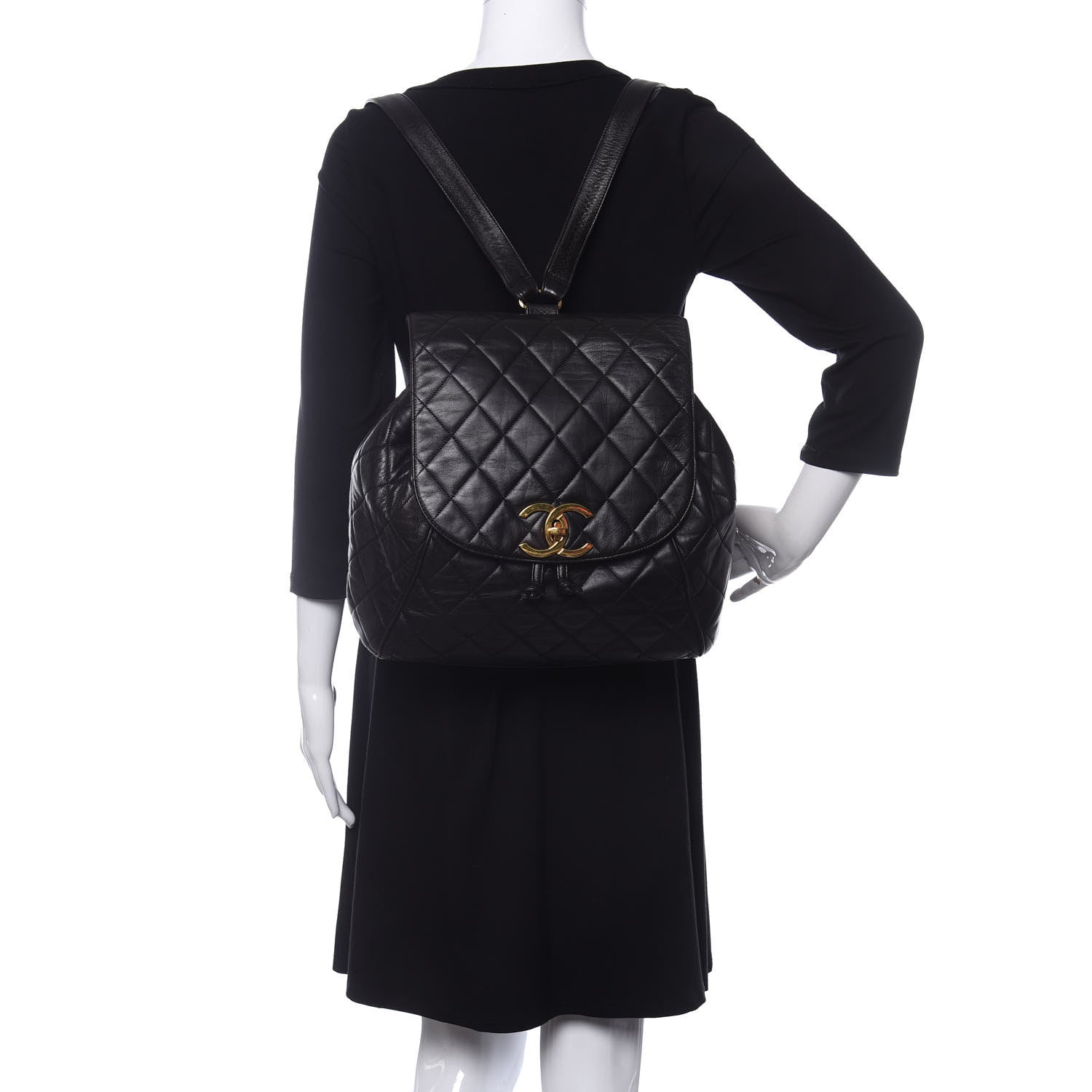 Chanel Lambskin Quilted Drawstring Backpack Black 2 of 10