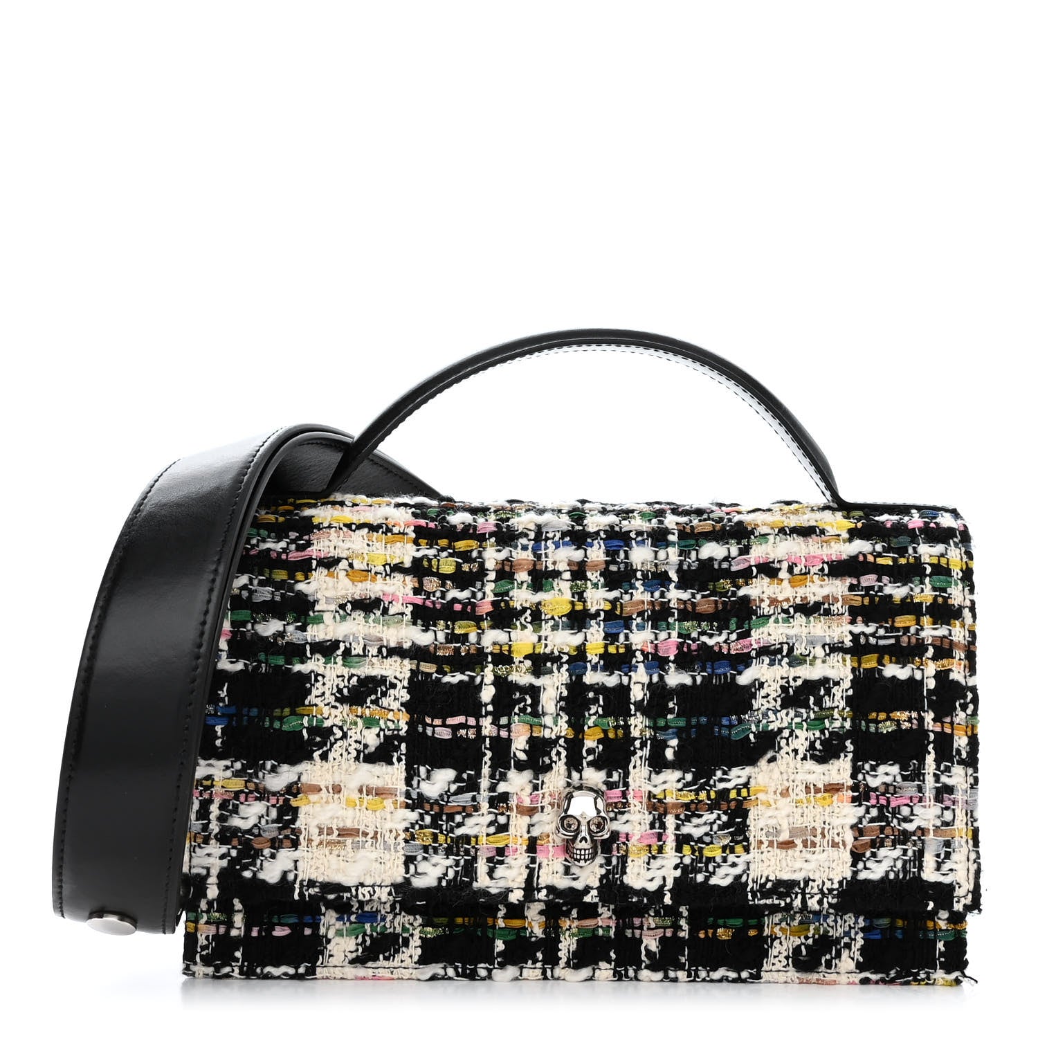 Alexander McQueen Tweed Skull Lock Mini Crossbody Bag Black Multicolor 1 of 10