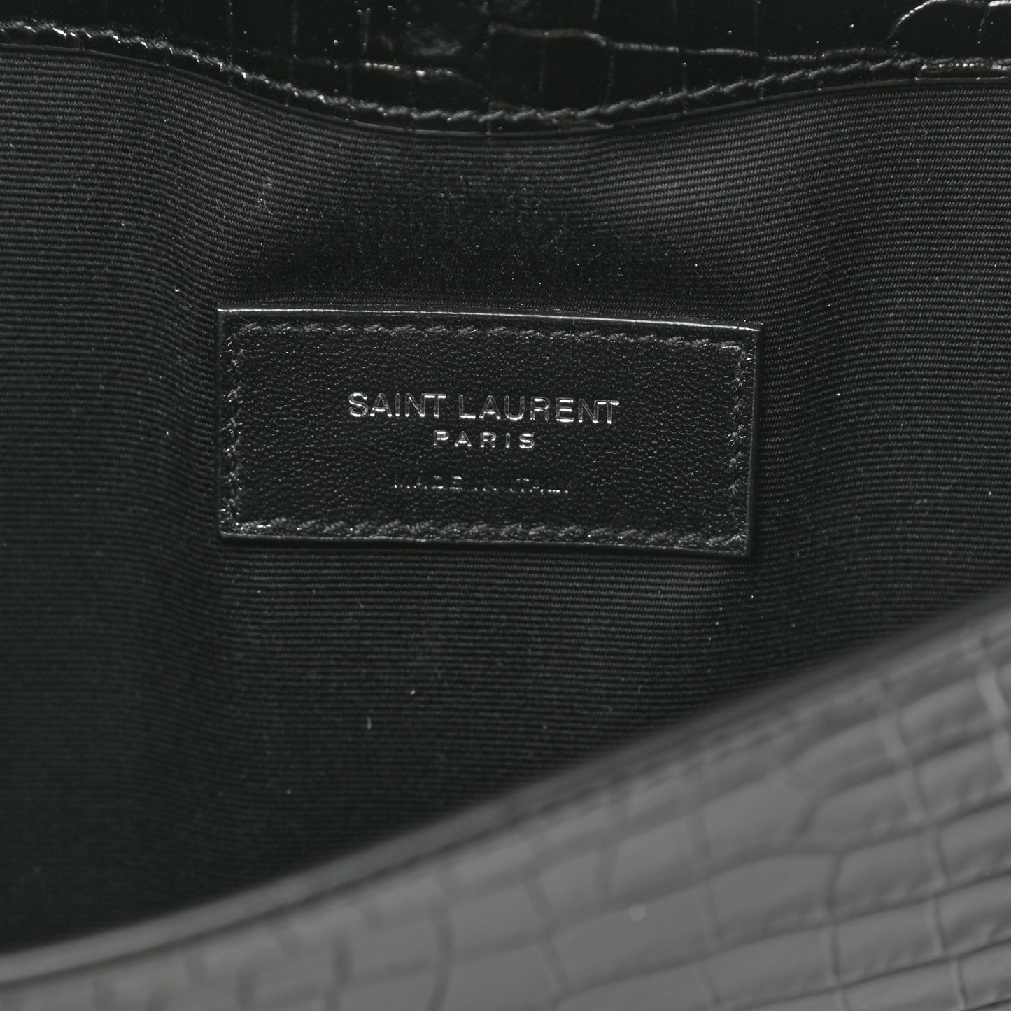 Calfskin Crocodile Embossed Uptown Monogram Clutch Black