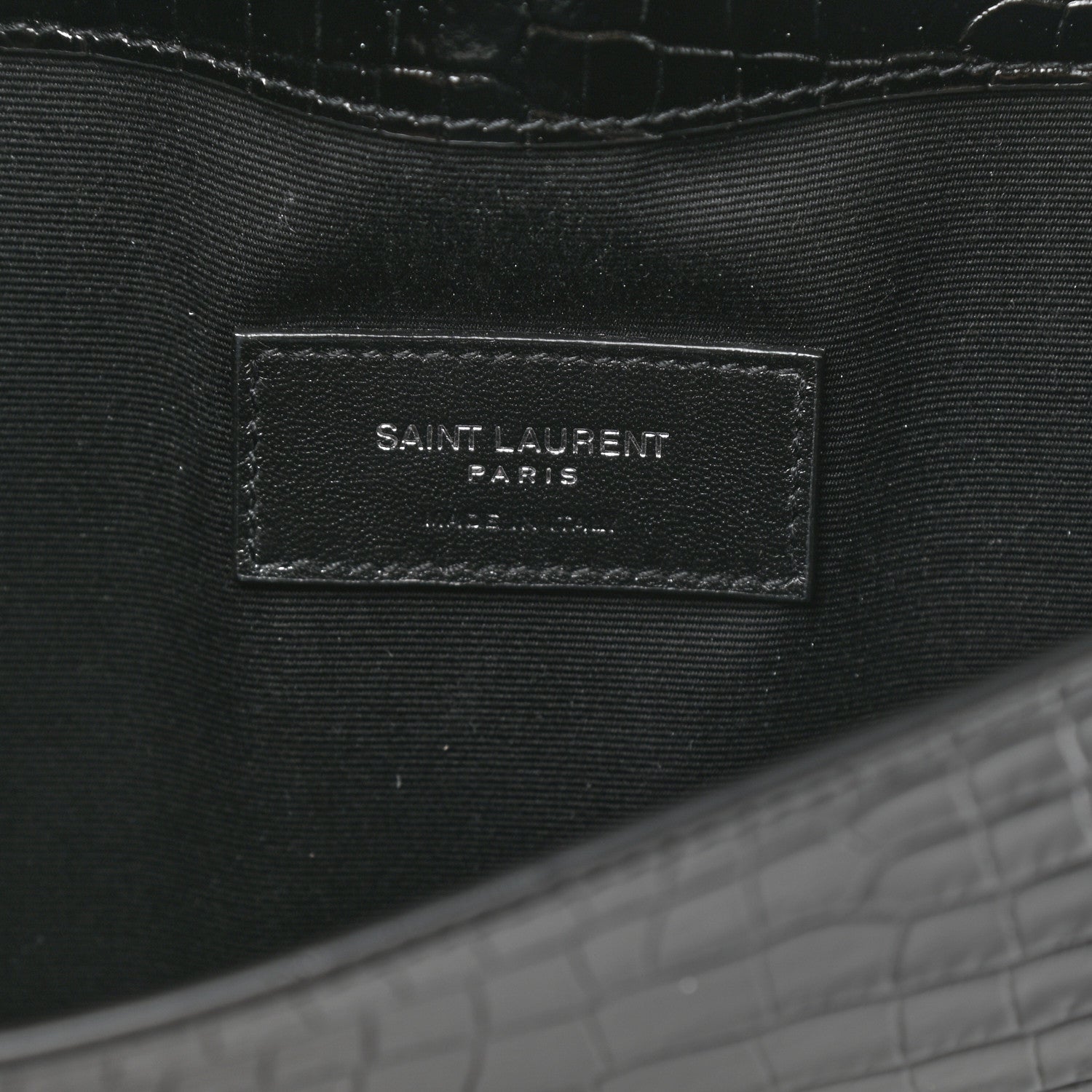 Saint Laurent Calfskin Crocodile Embossed Uptown Monogram Clutch Black 6 of 6