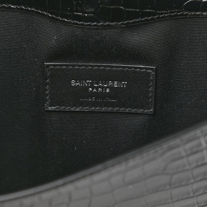 Saint Laurent Calfskin Crocodile Embossed Uptown Monogram Clutch Black 6 of 6