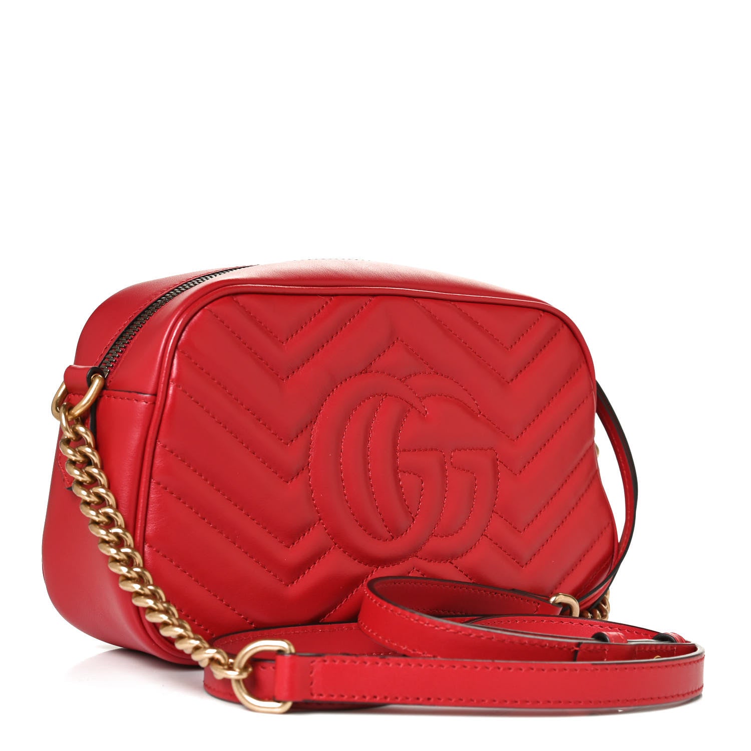 Gucci Calfskin Matelasse Small GG Marmont Chain Shoulder Bag Hibiscus Red 3 of 10