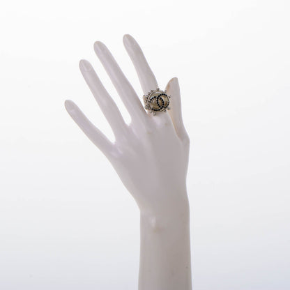 Chanel Pearl Crystal CC Ring White Silver 7 2 of 5