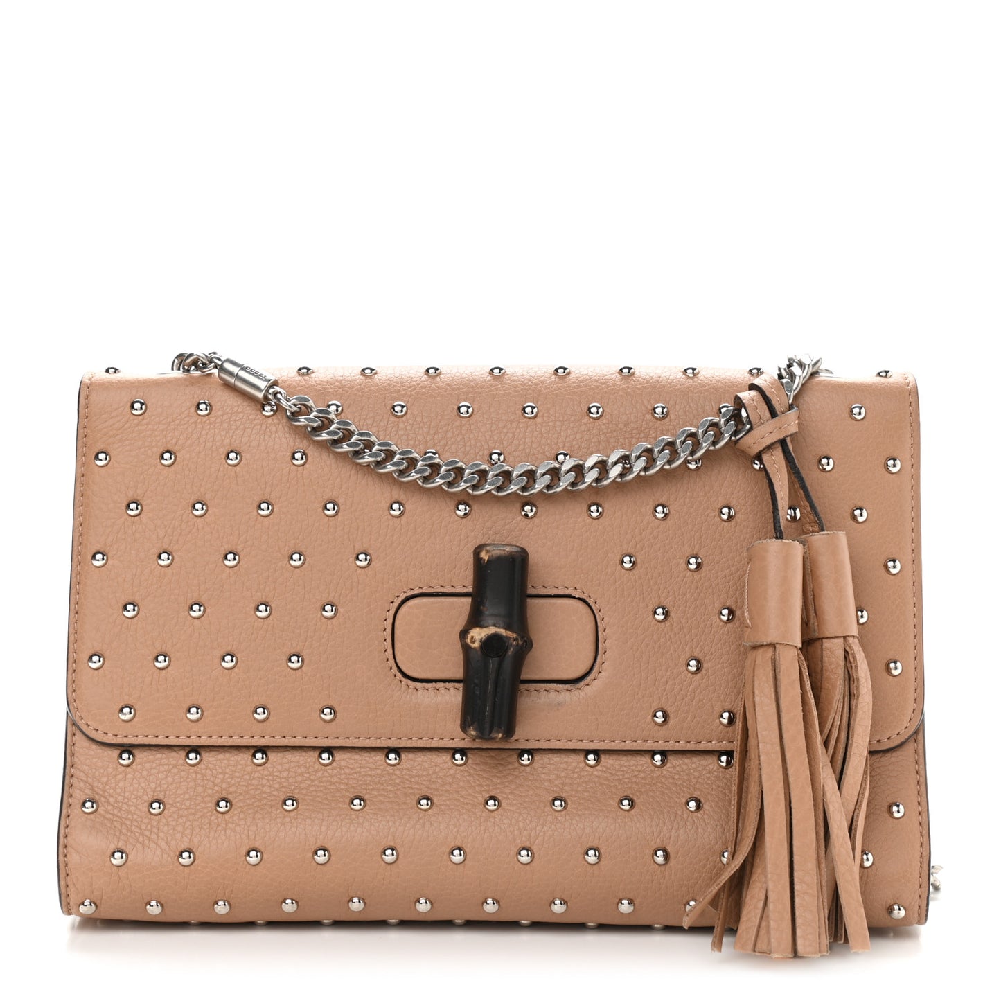 Calfskin Studded Medium Miss Bamboo Shoulder Bag Camelia