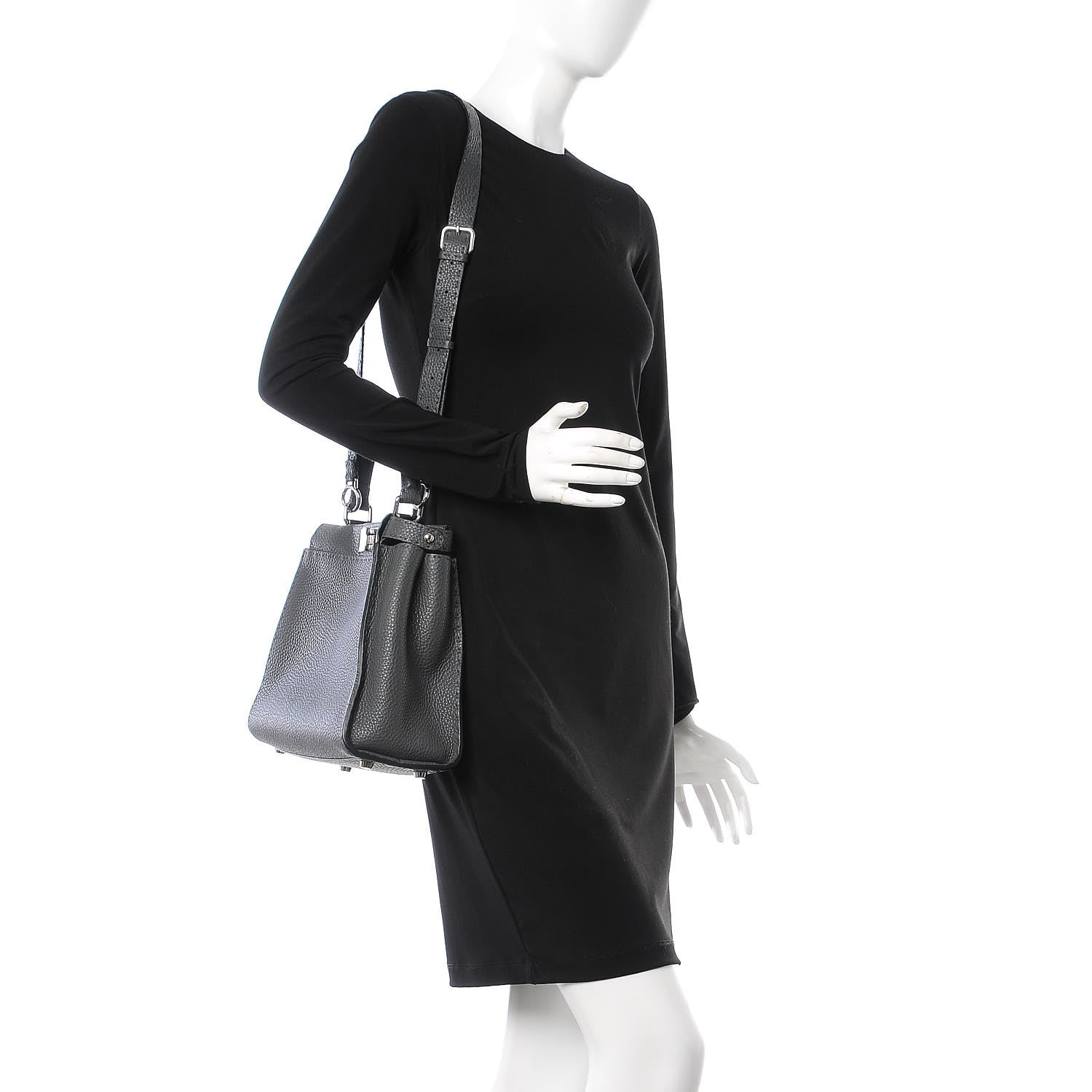 Fendi Cuoio Romano Selleria Bi-Color Medium Peekaboo Iconic Satchel Asfalto Latte 3 of 9