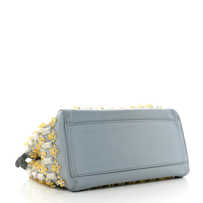 Fendi Goatskin Embellished Peekaboo Iconic Satchel Light Blue 4 of 13