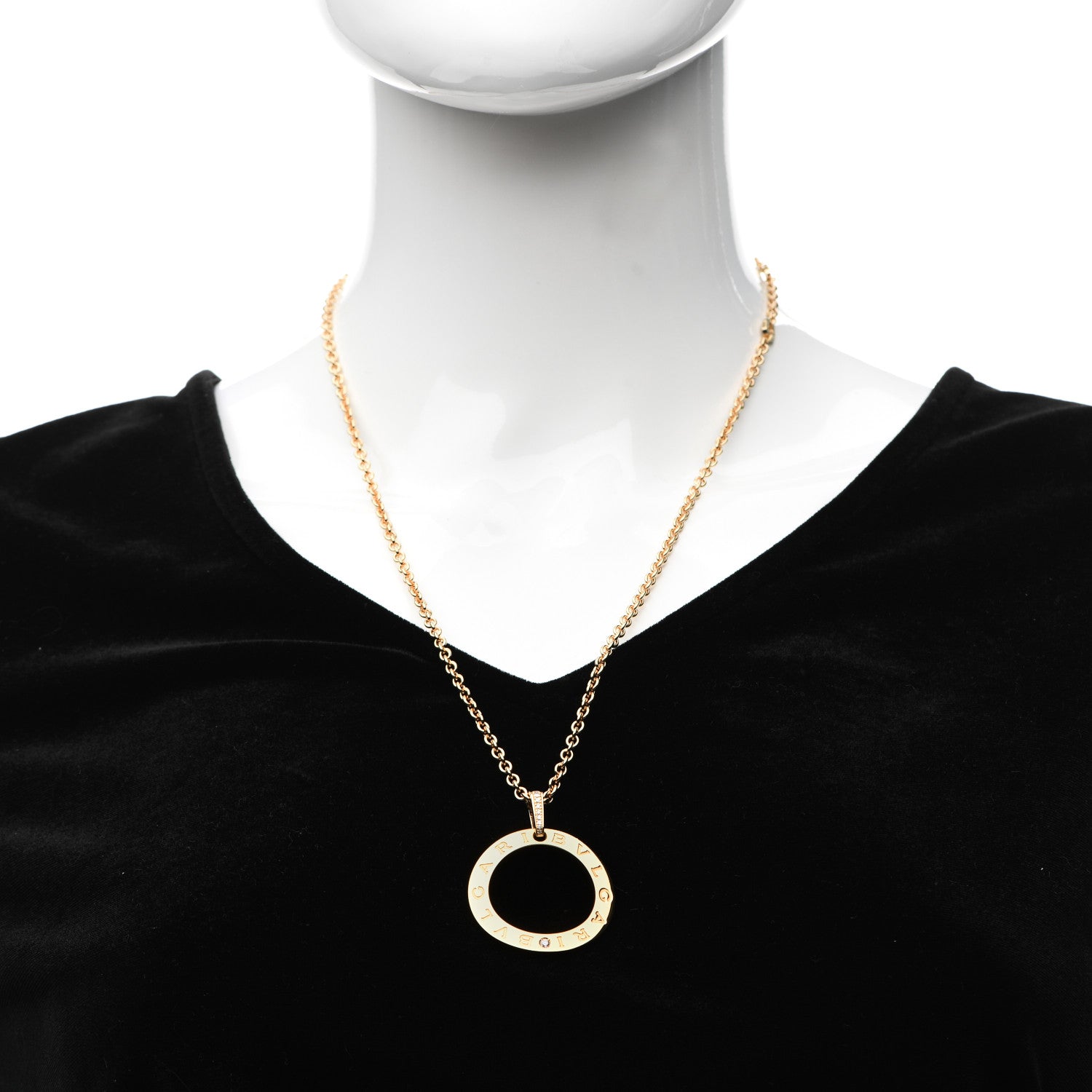 Bulgari 18K Yellow Gold Diamond BVLGARI BVLGARI Circle Pendant Necklace 2 of 6