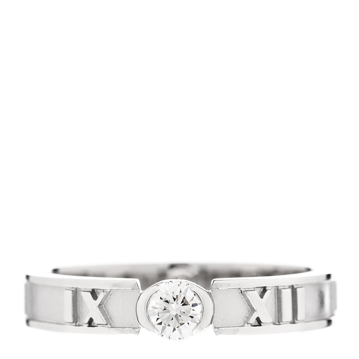 Tiffany 18K White Gold Diamond Atlas Solitaire Band Ring 46 3.75 1 of 5