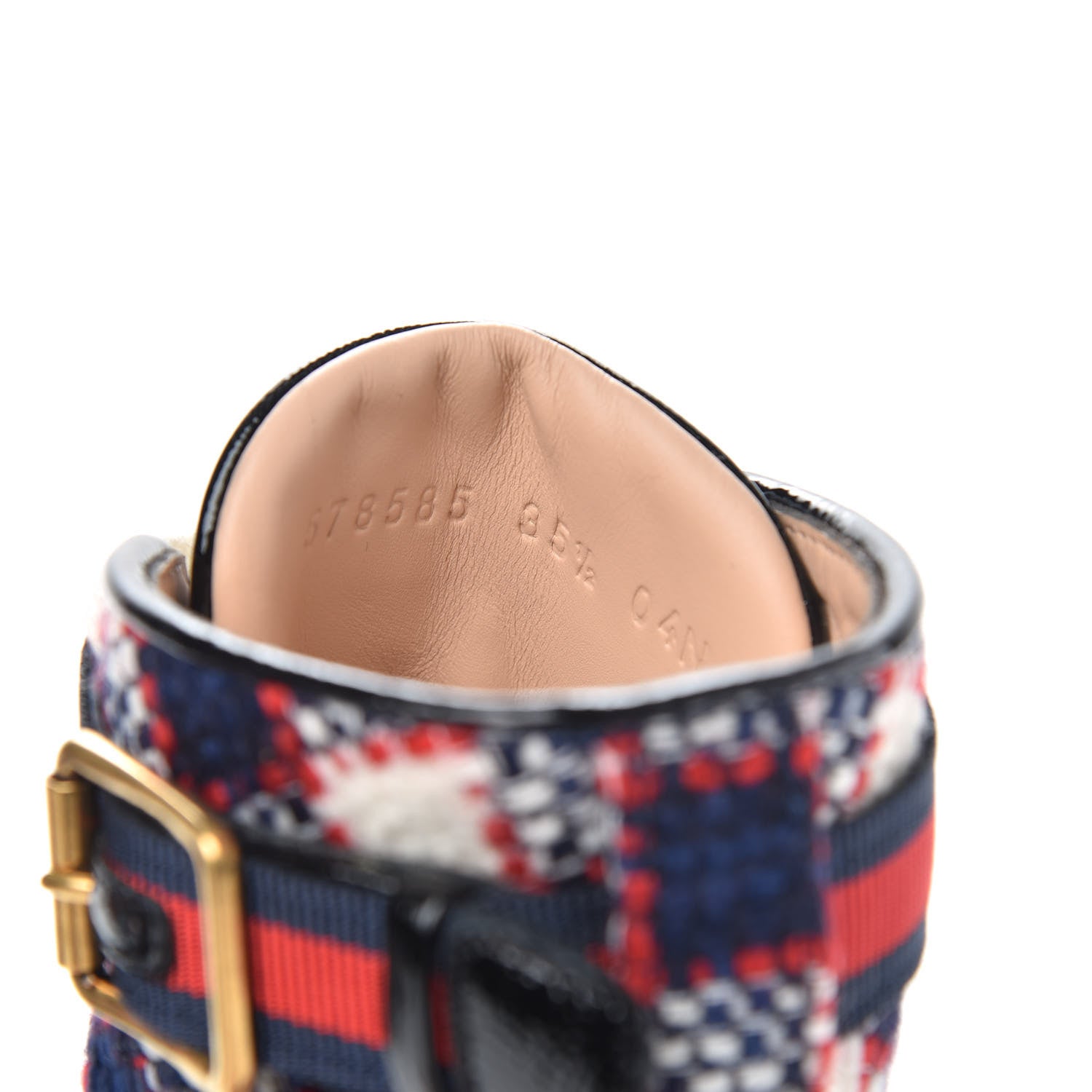 Gucci Vintage Tweed Check Lace Up Combat Ankle Boots 35.5 White Hibiscus Red Marine 7 of 8