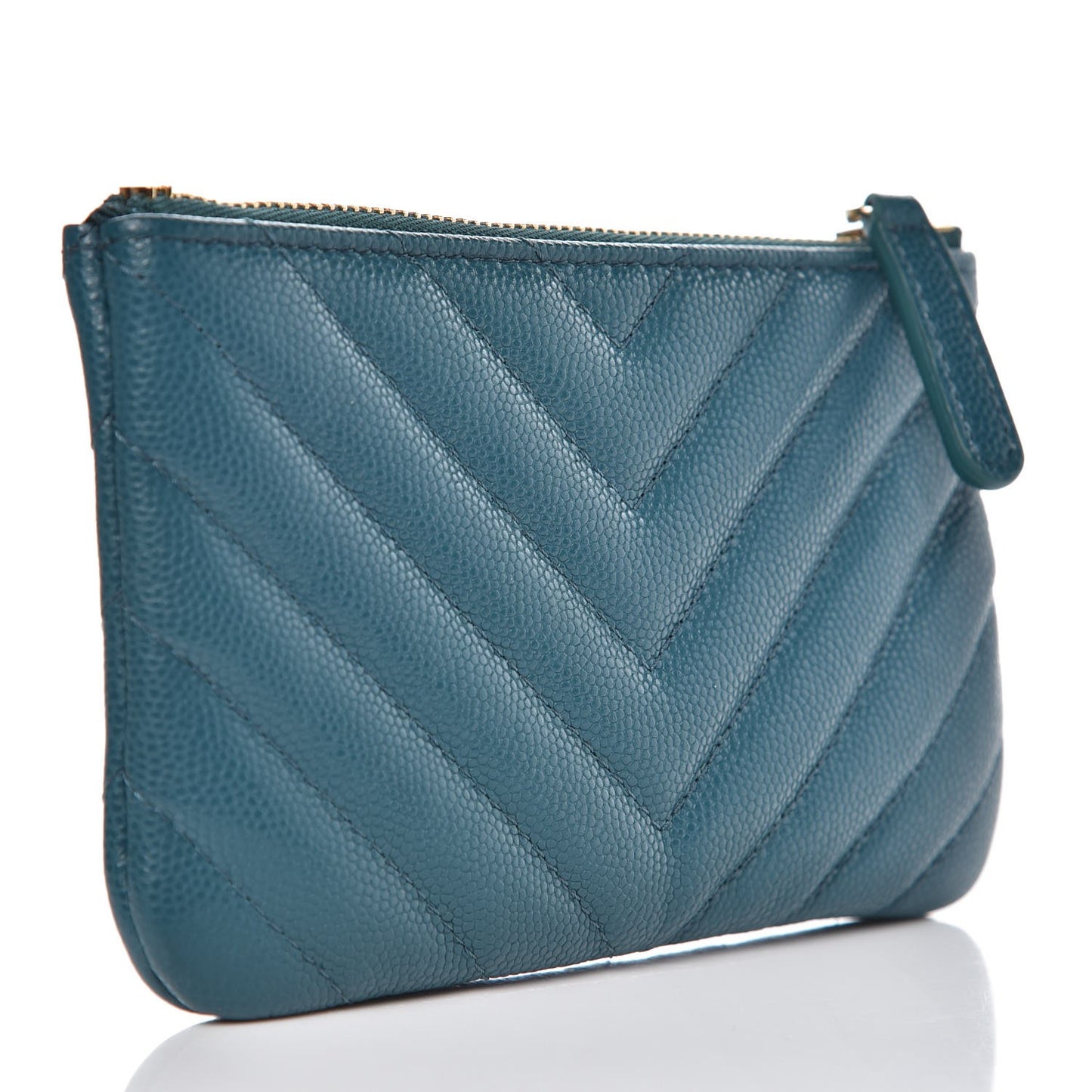 Caviar Chevron Quilted Small Cosmetic Case Dark Turquoise