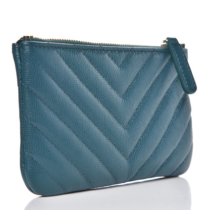 Chanel Caviar Chevron Quilted Small Cosmetic Case Dark Turquoise 3 of 8