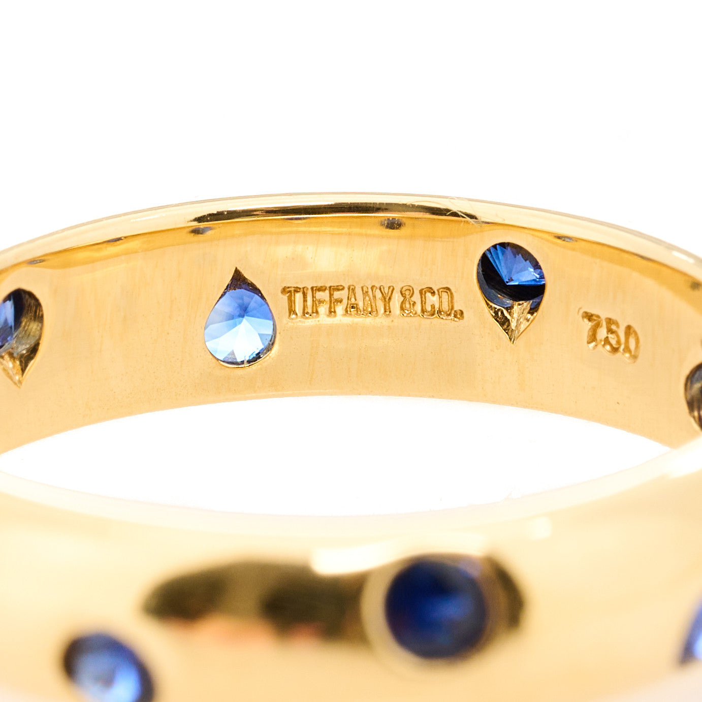 18K Yellow Gold Blue Sapphire 4mm Etoile Band Ring 50 5.25