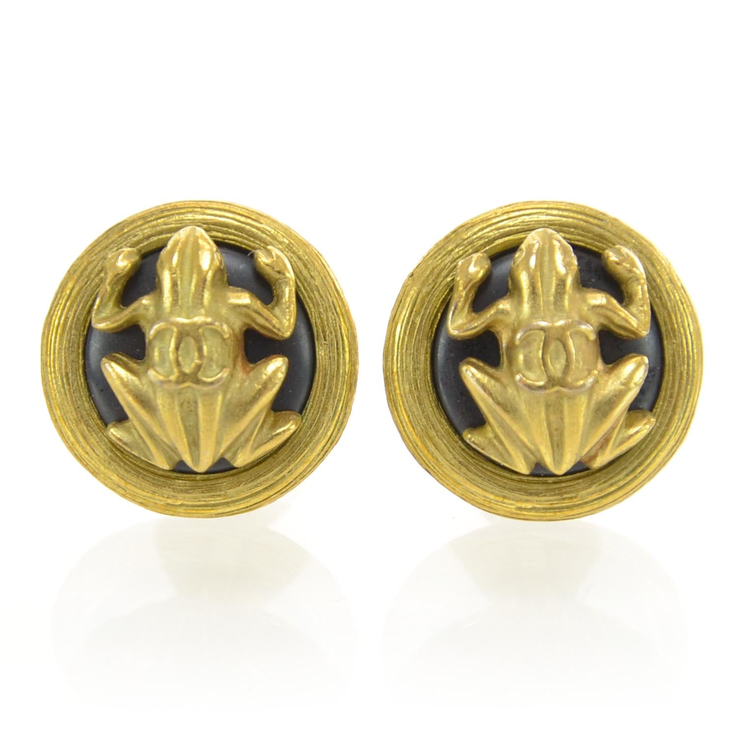 Chanel CC Frog Clip On Earrings Gold 1 of 4