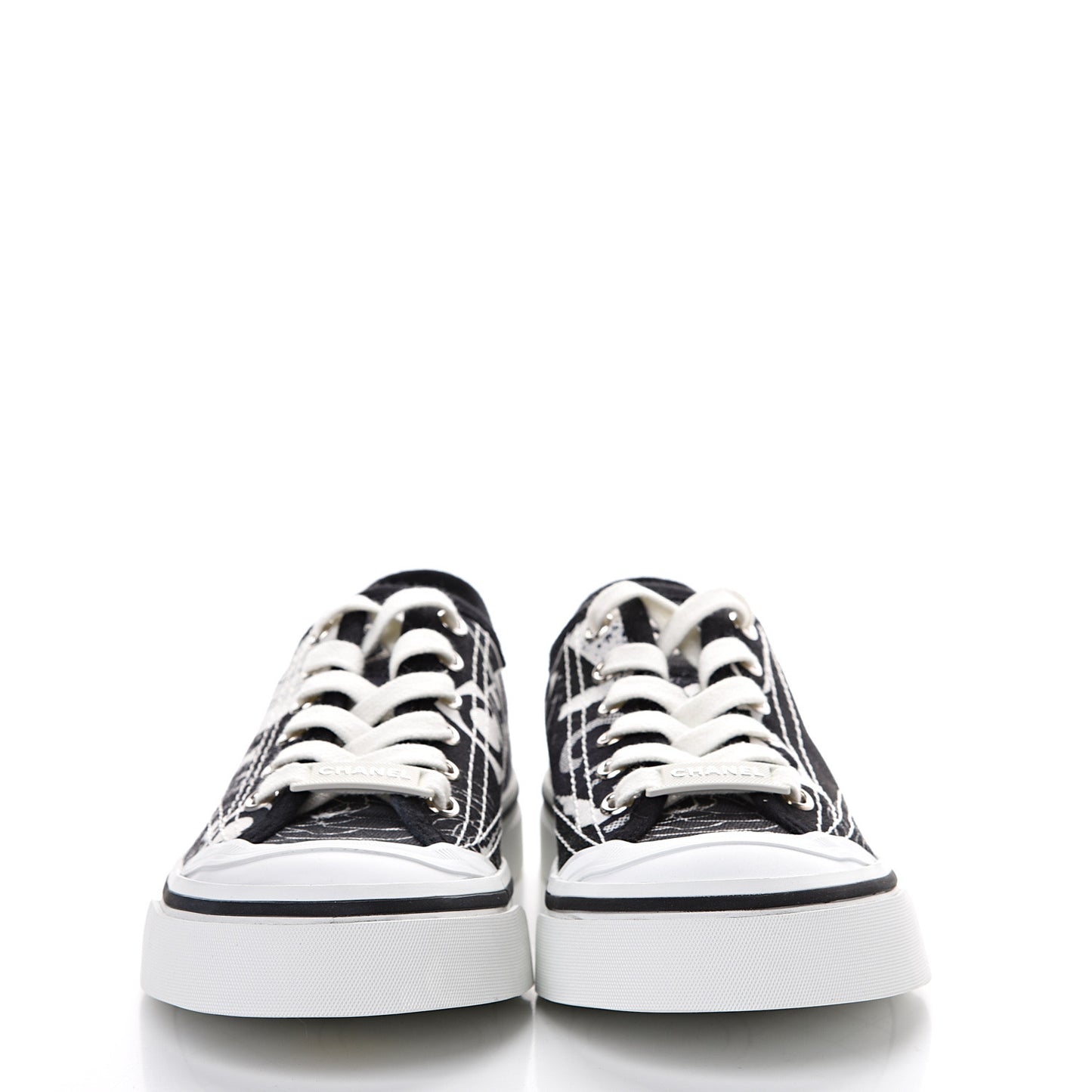 Printed Fabric Low Top Logo Sneakers 35.5 White Black