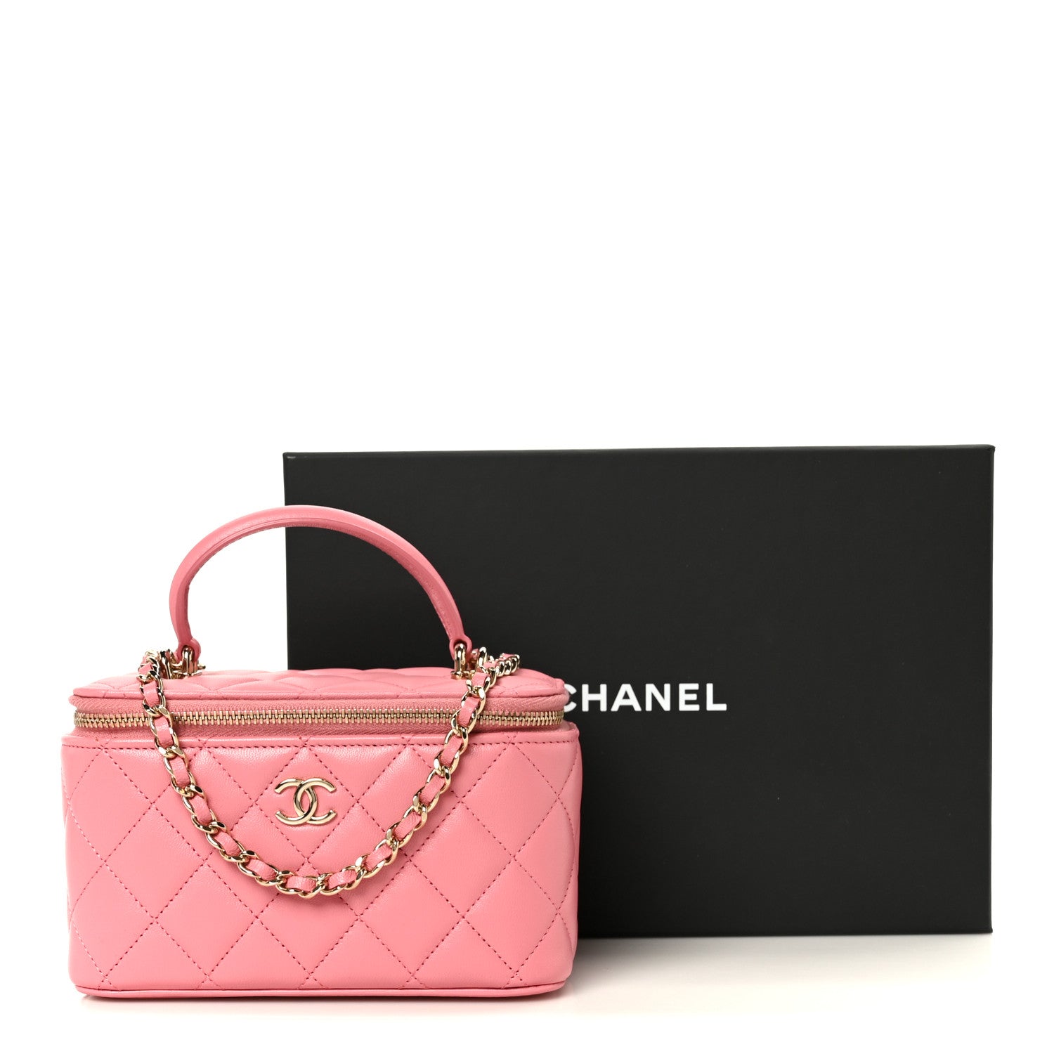 Chanel Lambskin Quilted Small Top Handle Vanity Case With Chain Pink 12 of 12