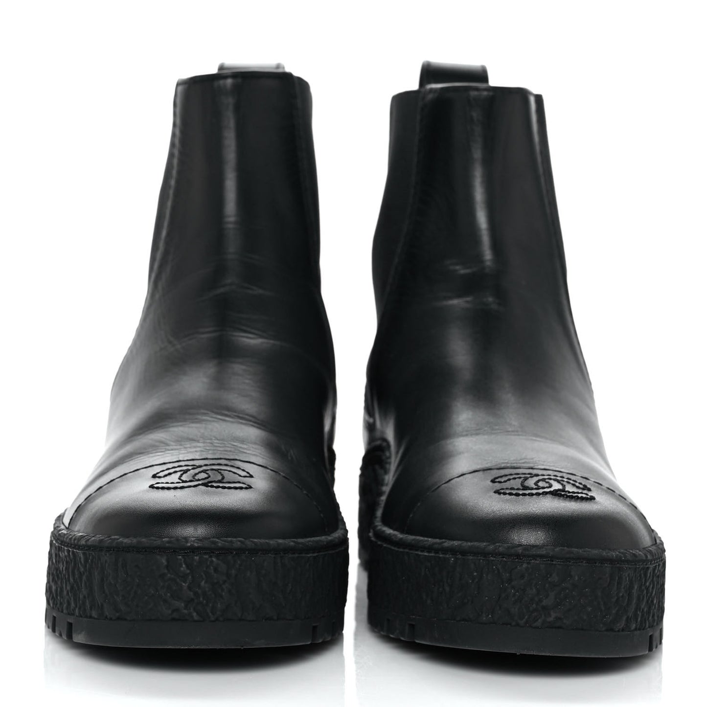 Calfskin Cap Toe CC Ankle Boots 37 Black