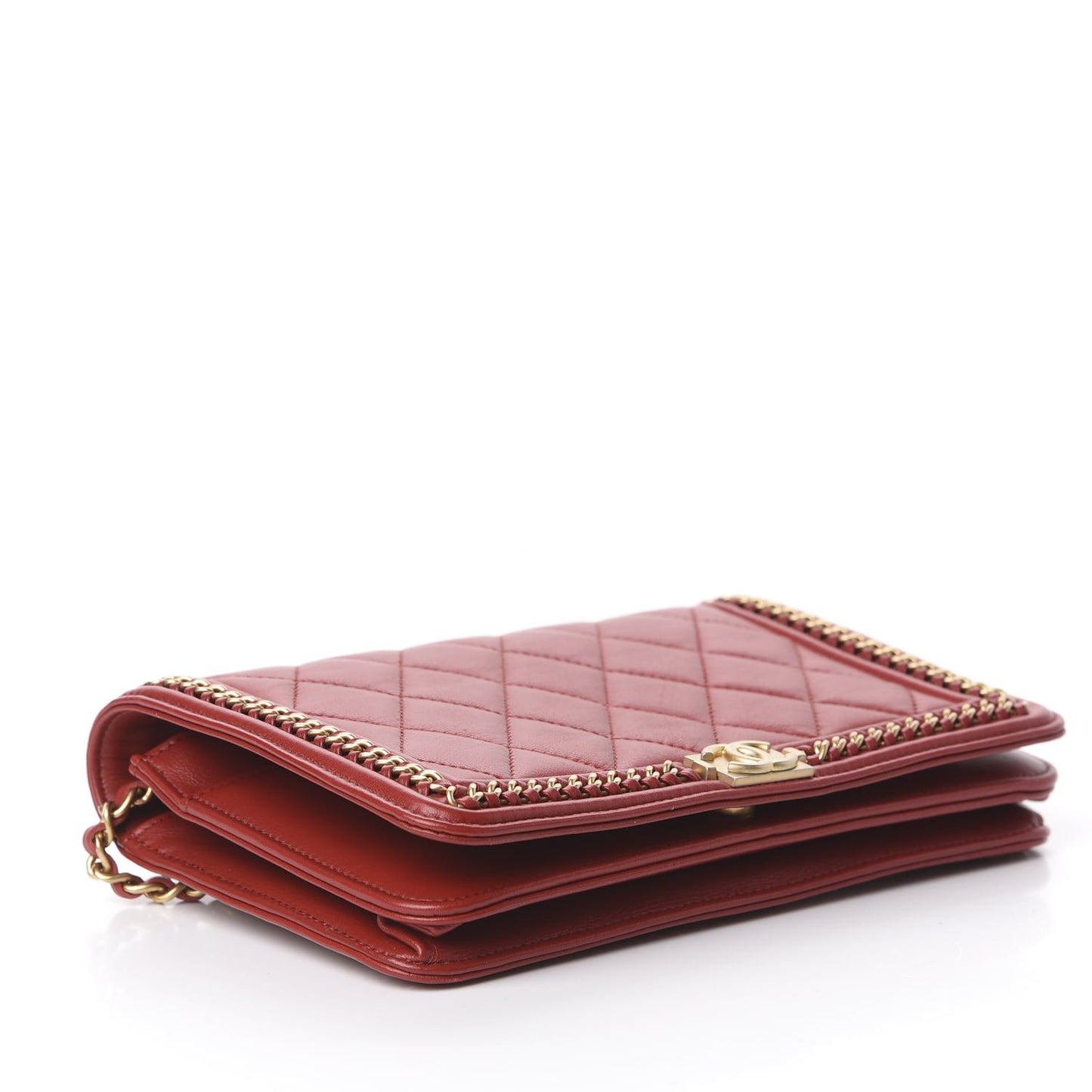 Calfskin Quilted Chain Around Boy Wallet On Chain WOC Red