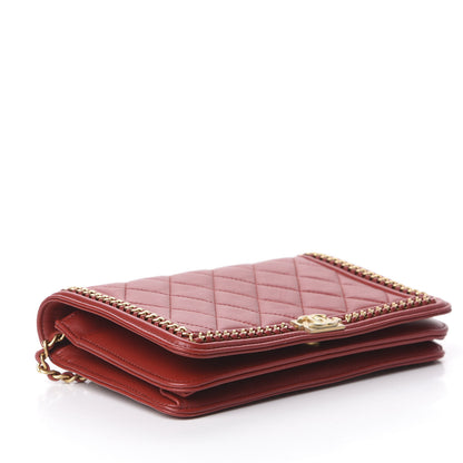 Chanel Calfskin Quilted Chain Around Boy Wallet On Chain WOC Red 3 of 10