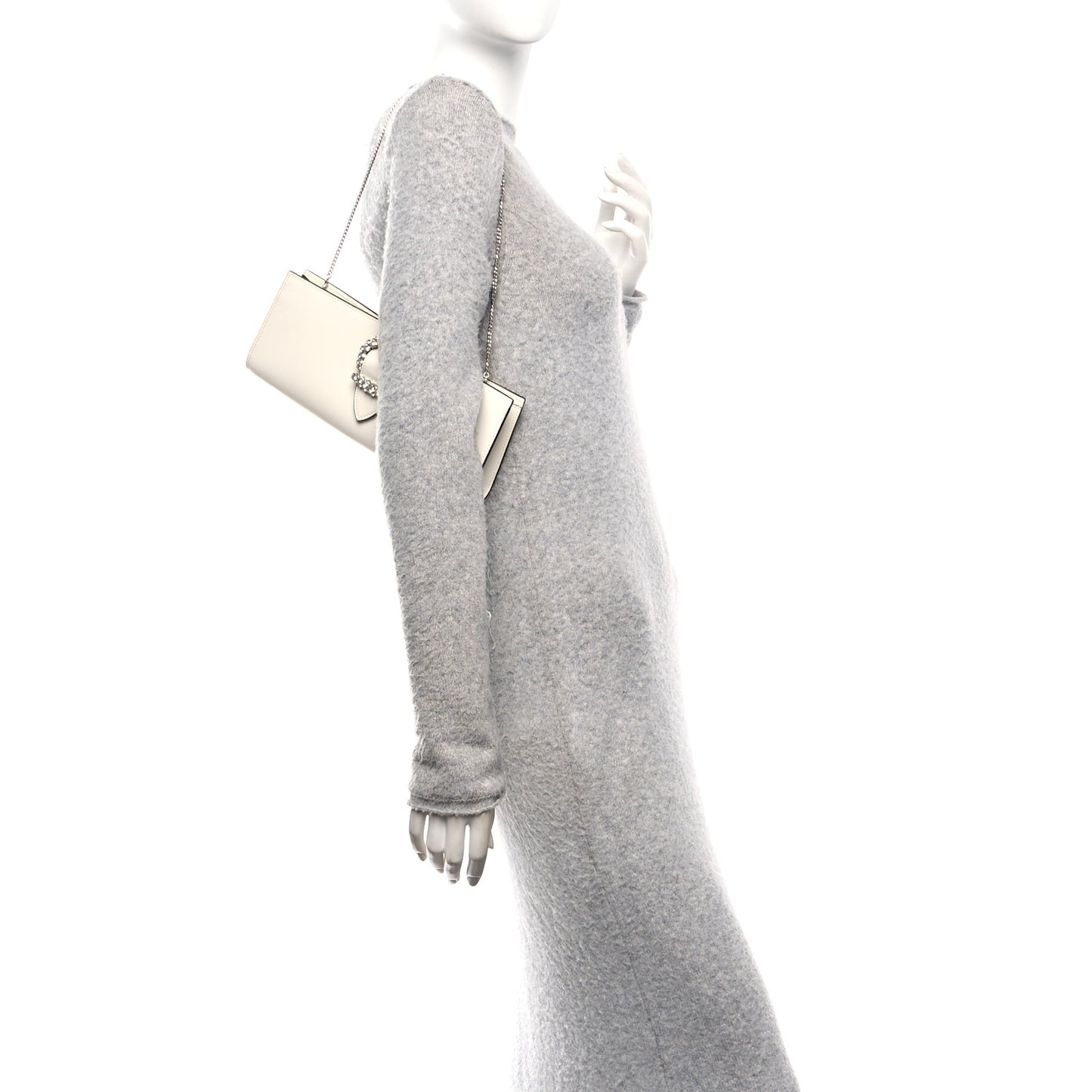 Calfskin Crystal Cheri Clutch White