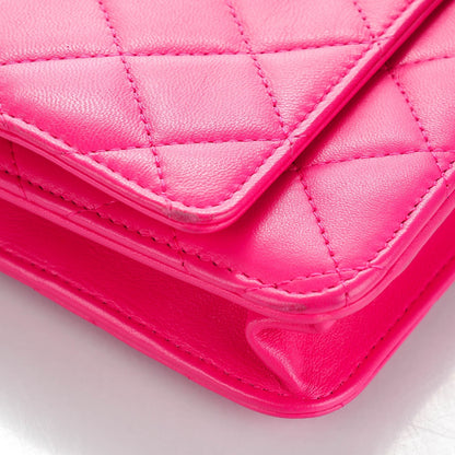 Chanel Lambskin Quilted Wallet On Chain WOC Dark Pink 9 of 9