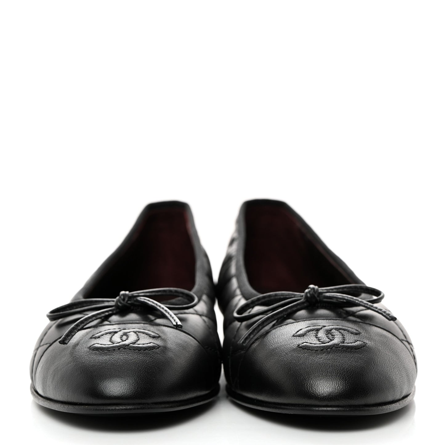 Aged Calfskin Quilted CC Cap Toe Ballerina Flats 37.5 Black