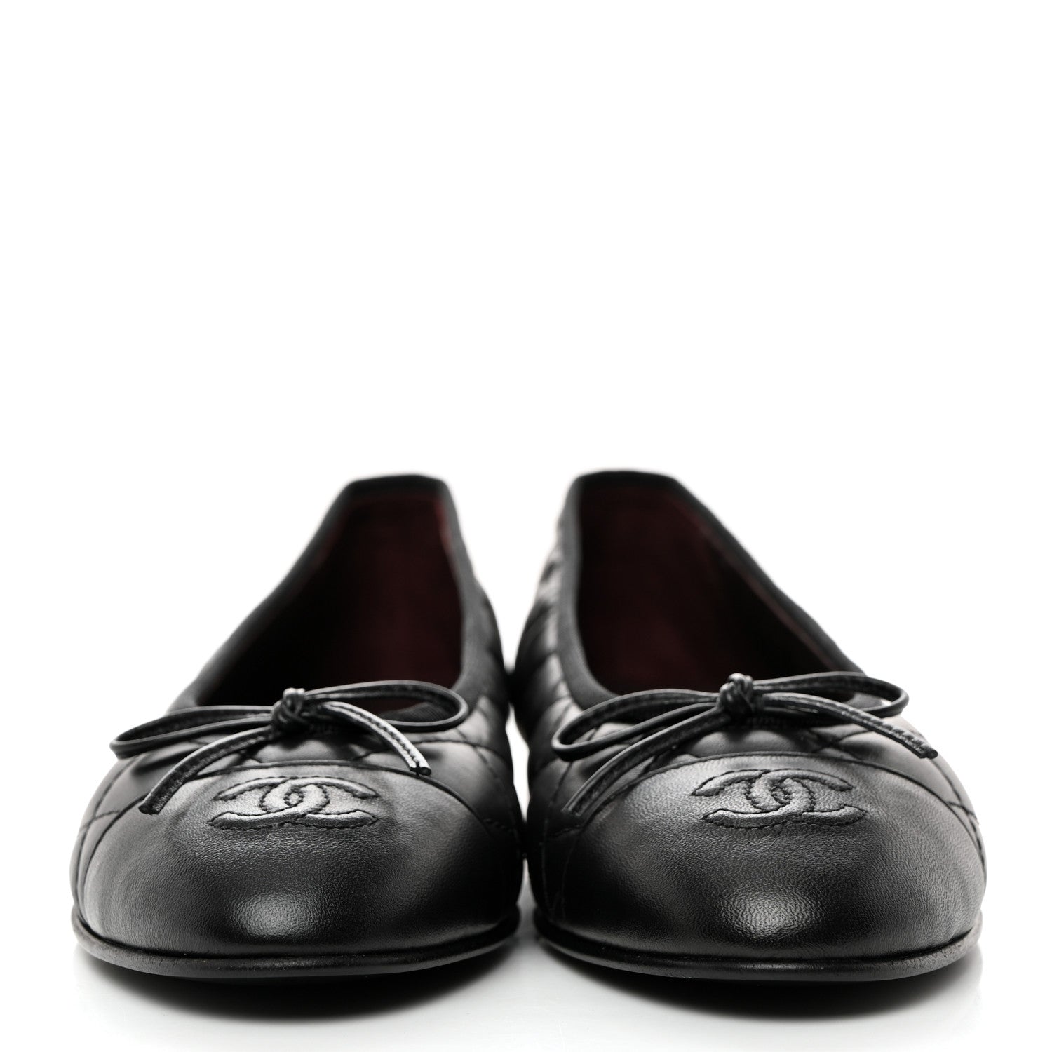 Chanel Aged Calfskin Quilted CC Cap Toe Ballerina Flats 37.5 Black 3 of 9