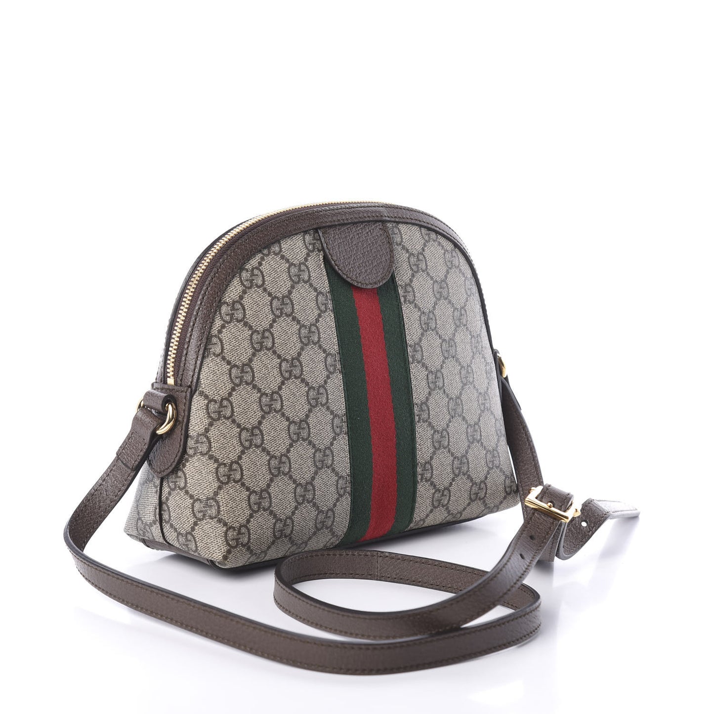 GG Supreme Monogram Textured Dollar Calfskin Web Small Ophidia Dome Shoulder Bag Beige Ebony New Acero