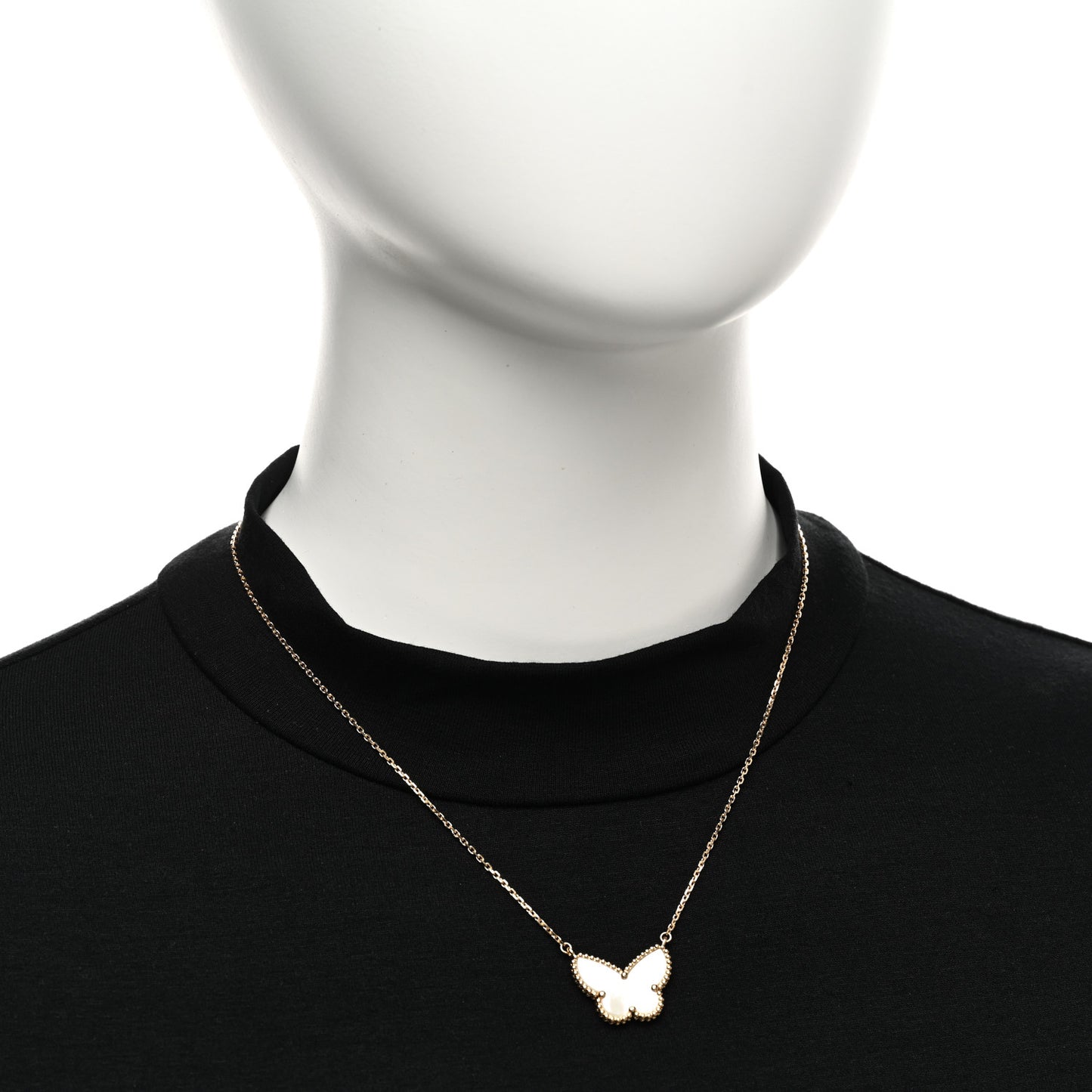 18K Yellow Gold Mother of Pearl Lucky Alhambra Butterfly Pendant Necklace
