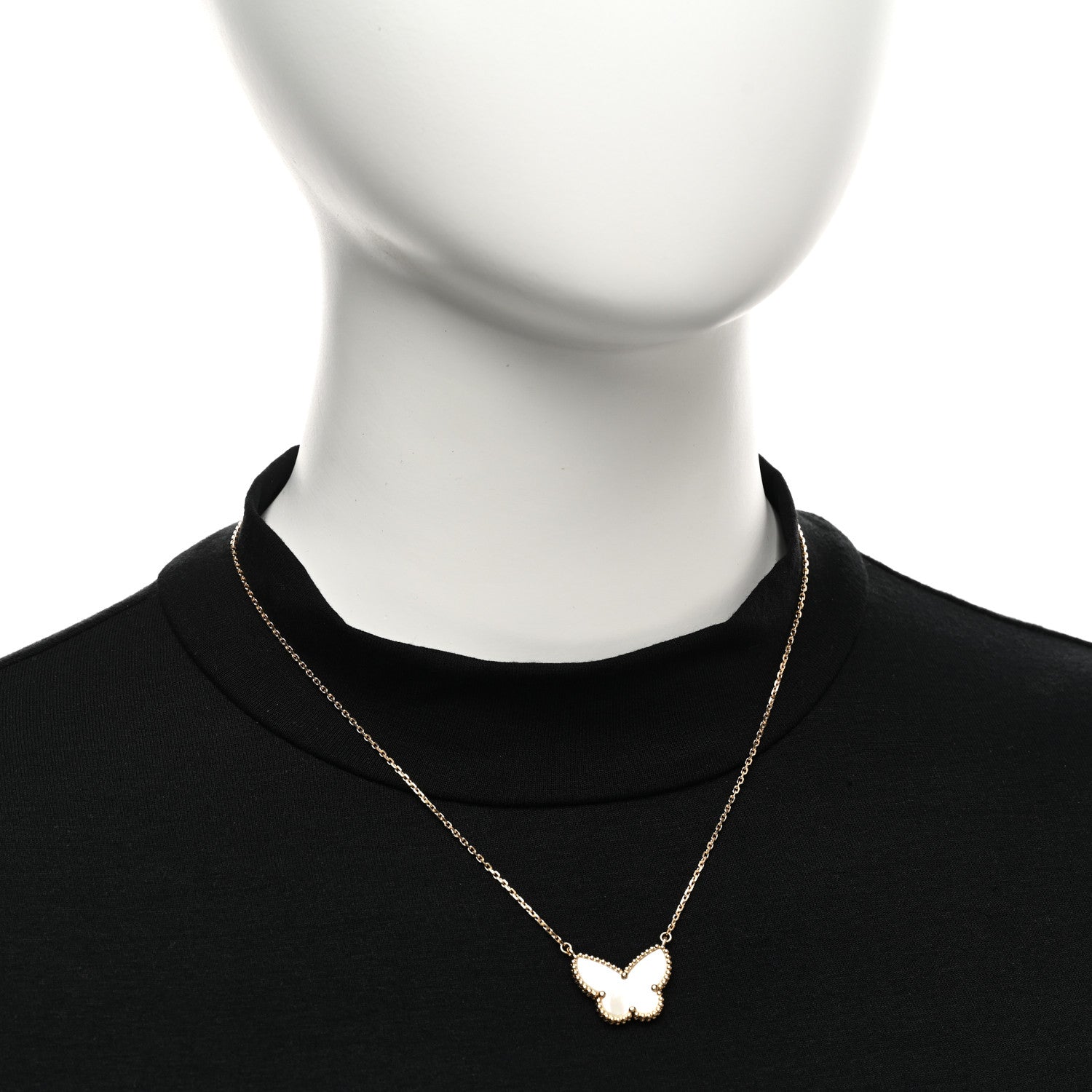 Van Cleef & Arpels 18K Yellow Gold Mother of Pearl Lucky Alhambra Butterfly Pendant Necklace 2 of 5